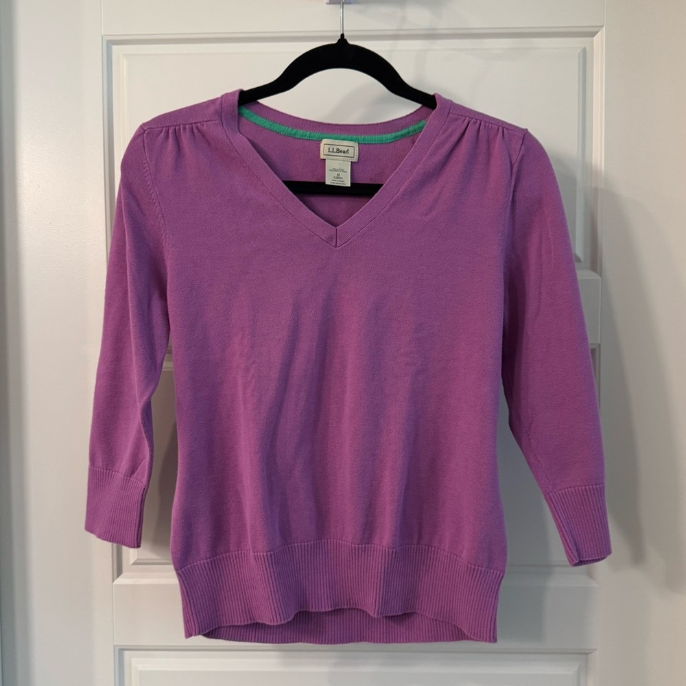 L.L. BEAN MEDIUM PURPLE SWEATER 3/4 sleeves